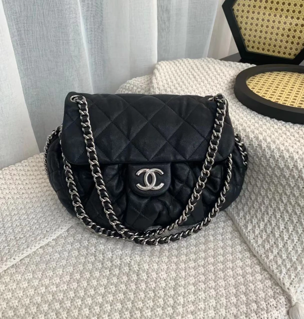 95新  黑黑中古/Chanel 黑银 滚边 南瓜 机场包 30cm 6194505