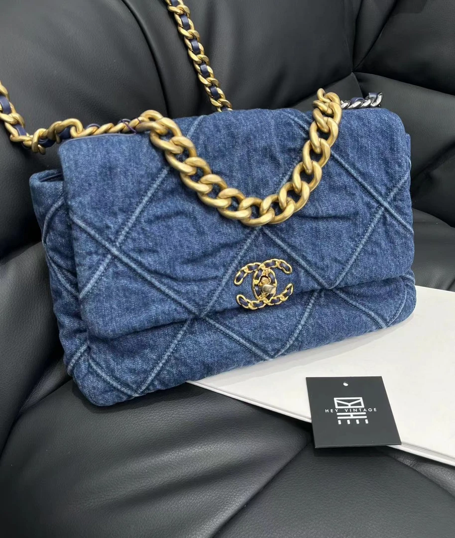 95新  黑黑中古/CHANEL 牛仔中号19bag包 30cm 7847933