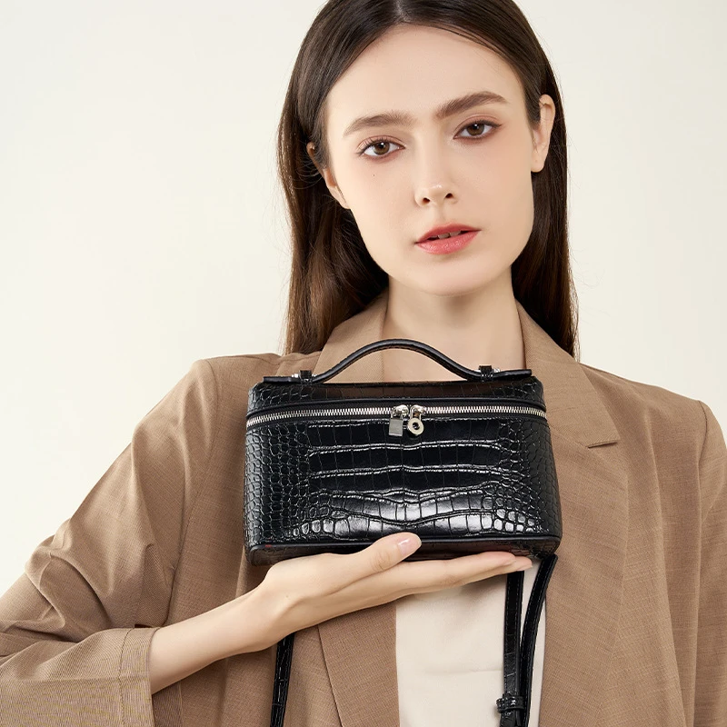 新款牛皮LP饭盒包女高级感手提凯莉包包2024新款单肩斜挎化妆包