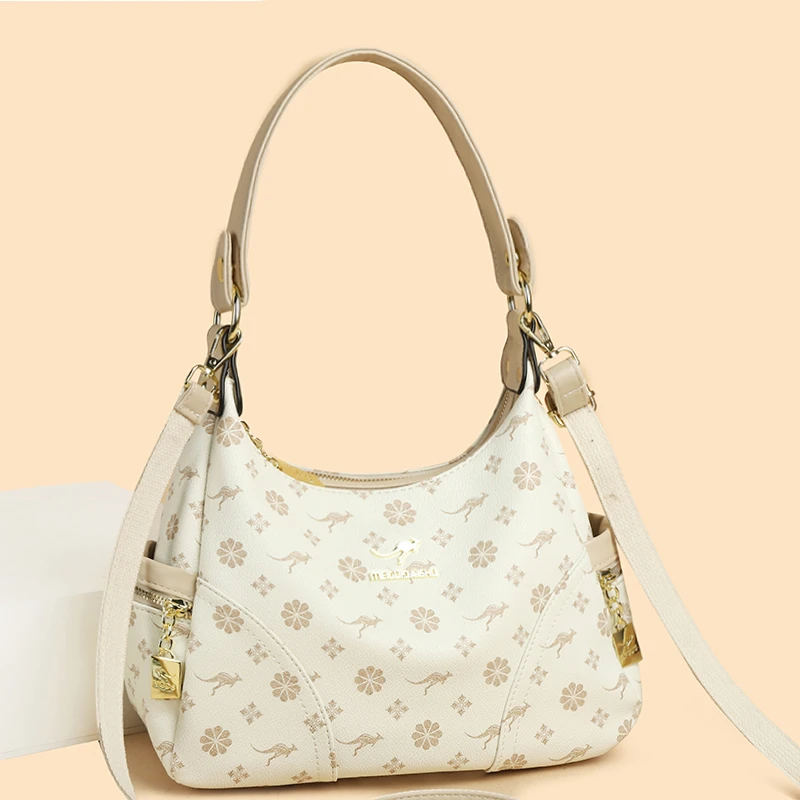 正品玫瑰袋鼠软皮斜挎包2024新款大容量时尚单肩包软包送礼妈妈包