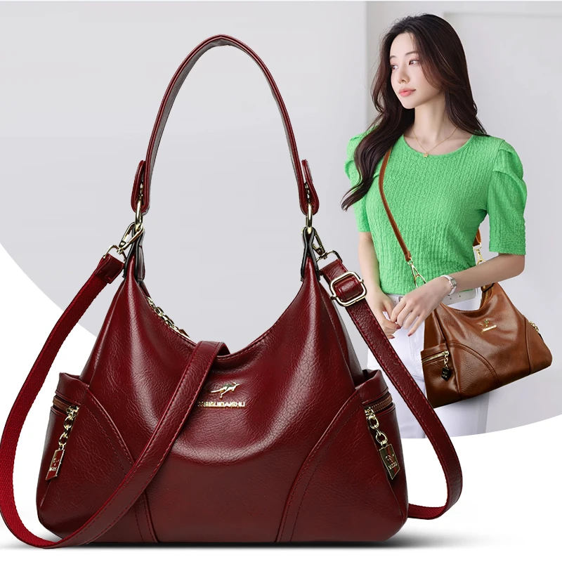 玫瑰袋鼠正品软皮包包女2024新款中年妈妈包百搭女士单肩斜挎女包