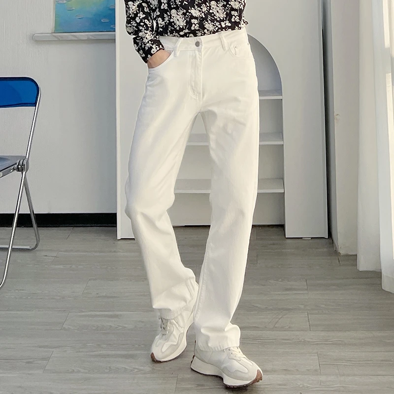 渣渣鹿高品质白色牛仔裤男士春季休闲直筒弹力百搭白色长裤子潮流
