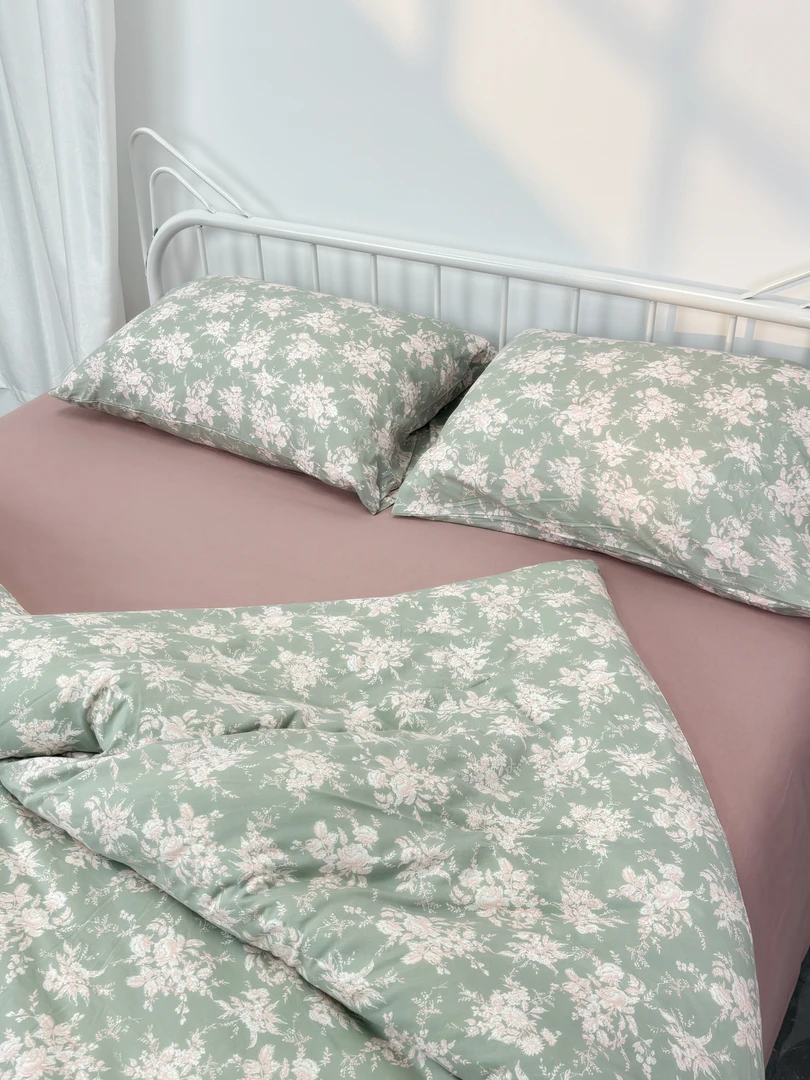 【鸭屎绿月季-全棉针织天竺棉四件套】纯棉母婴A类保暖亲肤软不起球