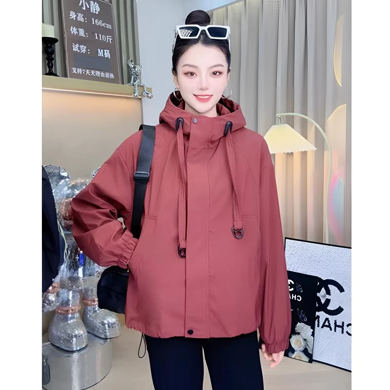 2024欧货连帽冲锋衣外套女小个子短款春秋慵懒风宽松休闲夹克上衣