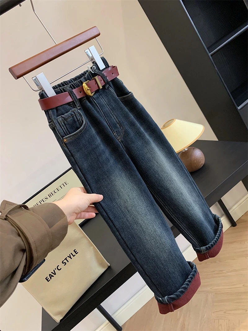 MZ056加绒牛仔裤百搭中大童牛仔加绒直筒阔腿裤洋气大童牛仔裤