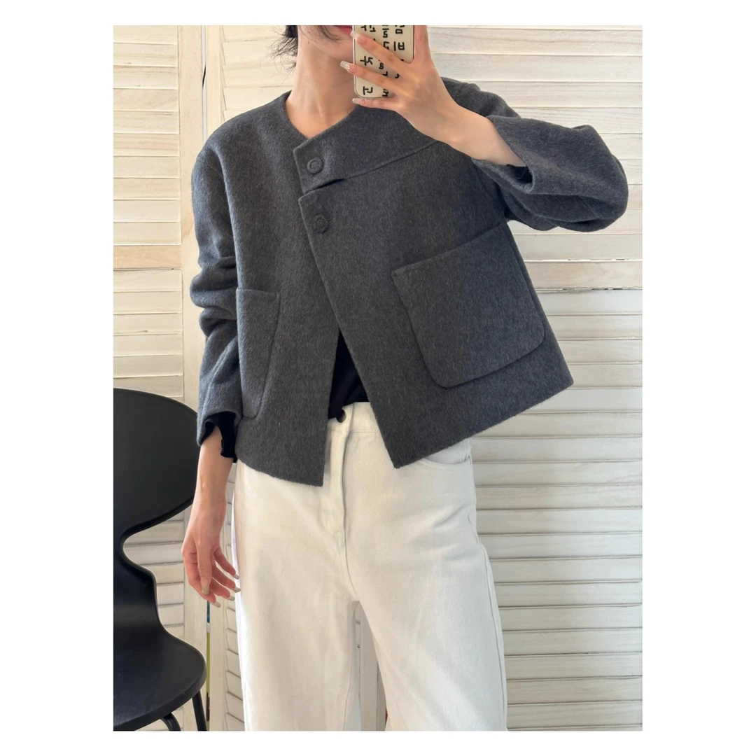 9010春秋新款双面羊毛大衣短款小香风羊毛百搭减龄休闲小个子毛呢