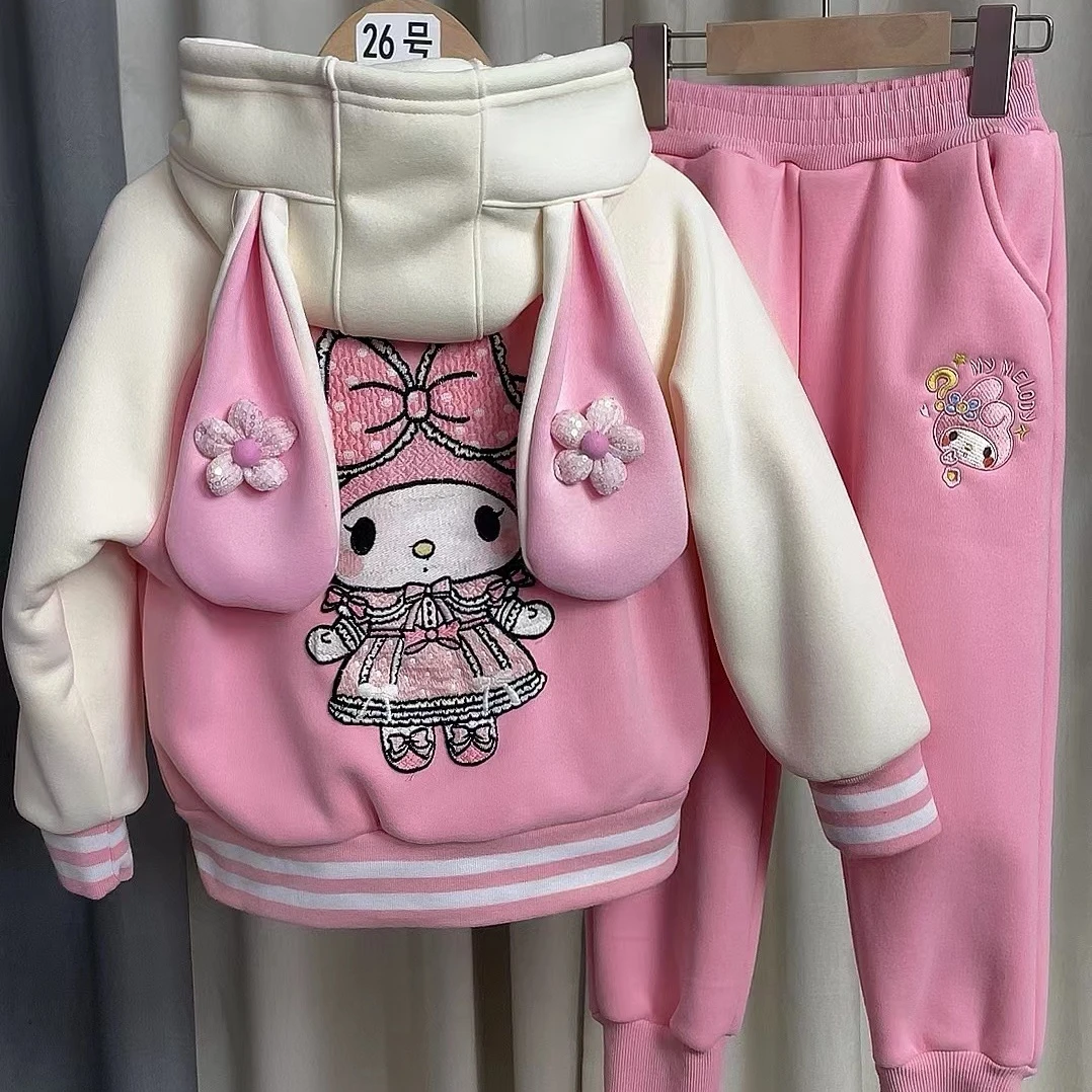 女童三件套6-12岁幼儿园加绒加厚儿童卫衣小女孩套装秋冬款3-6岁