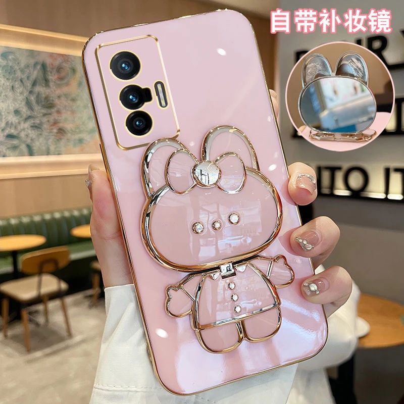 vivox70手机壳兔子补妆镜支架x70pro全包防摔硅胶套x70pro+薄软壳