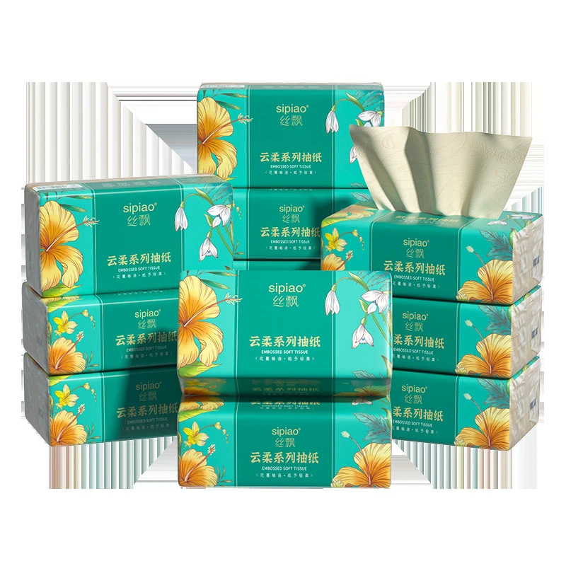 丝飘原生竹浆本色餐巾面巾抽纸大号尺寸纸张8包湿水可用不易破