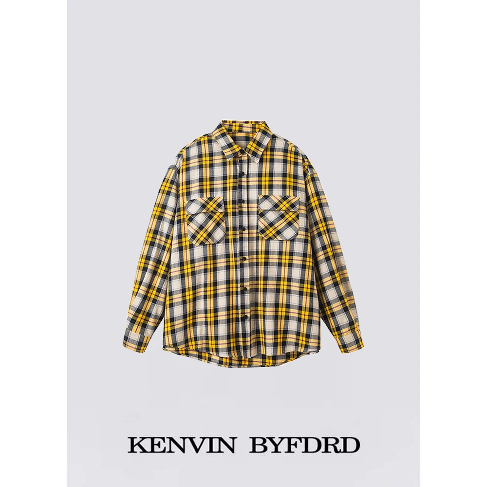 KENVIN BYFDRD【柑橘乌云】美式复古格子衬衫设计感小众慵懒风外套