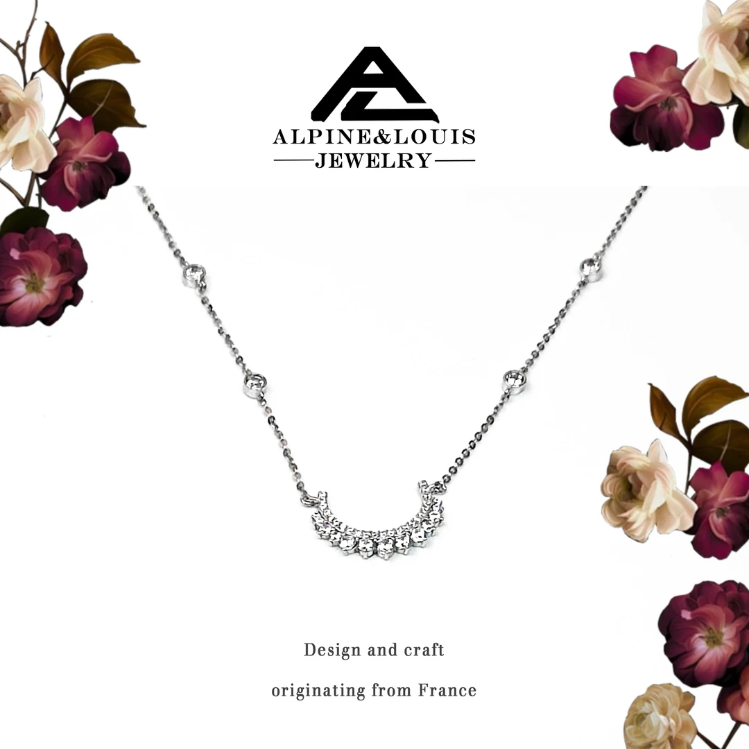 坠链均925银 欧美新款月亮百搭气质精致璀璨吊坠项链YY-3374