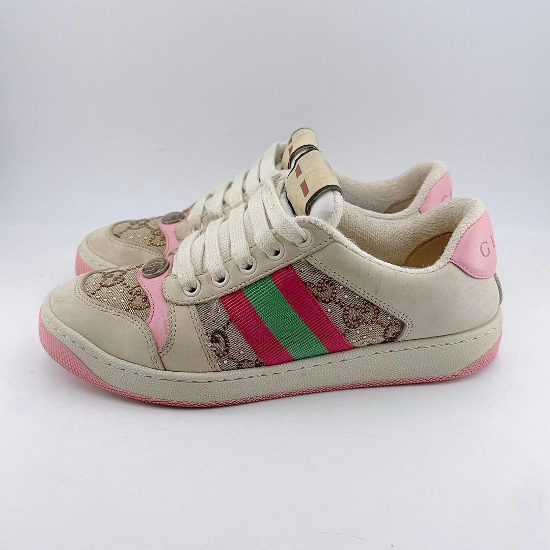 35.5码/97新/Gucci/古驰 粉色满印小脏鞋/mj01550