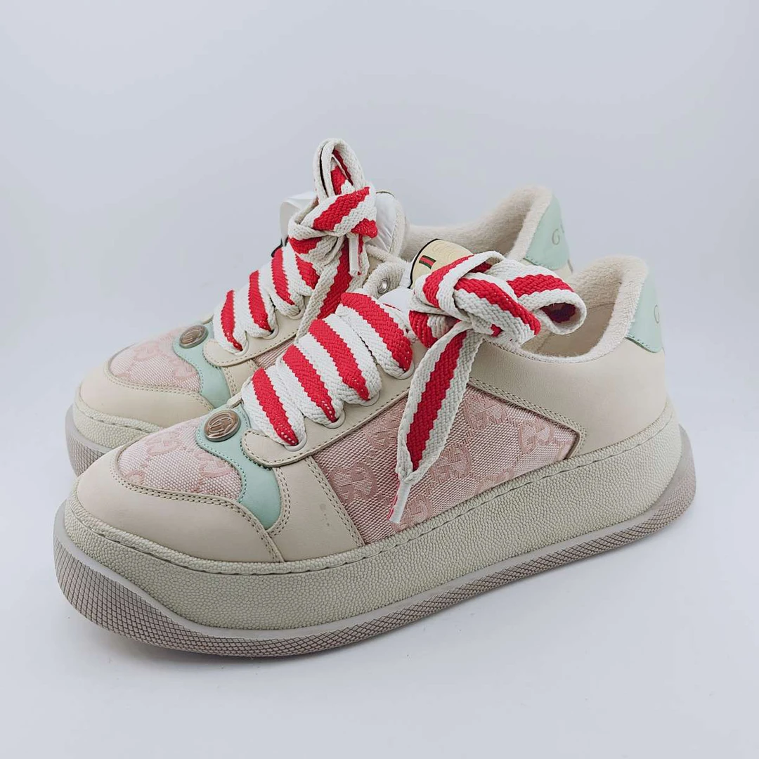 37.5码/98新/古驰/Gucci/粉白满印胖丁厚底板鞋/mj02104