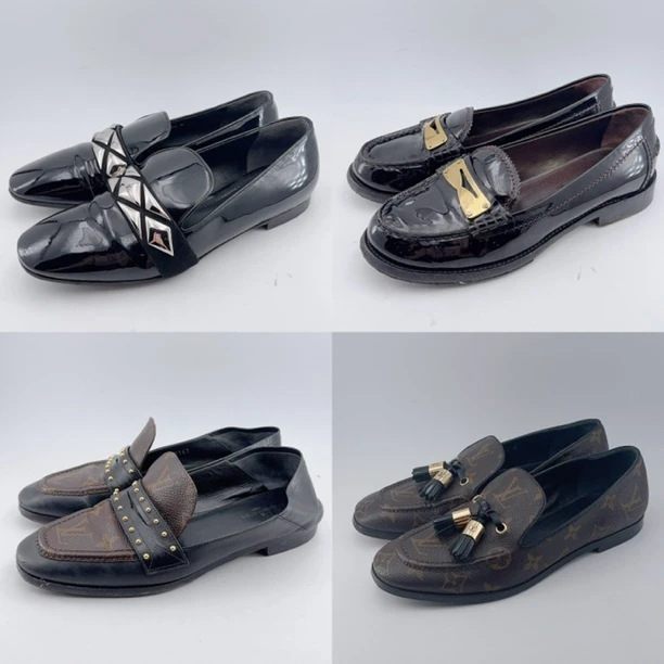 36码/98新/lv/路易威登黑色及老花满印平底乐福鞋合集