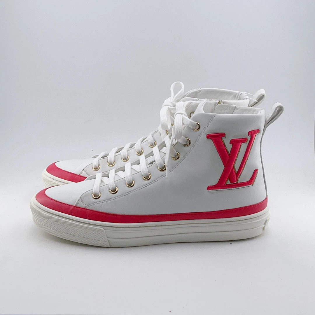 37码/97新/Lv/路易威登 白粉色侧拉链高帮板鞋/mj01891