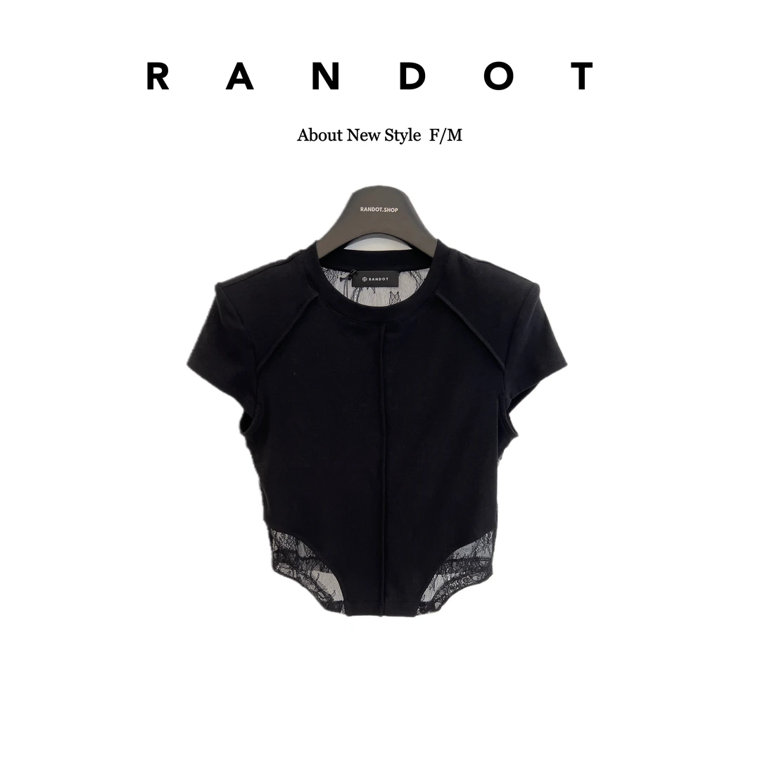 【K-11】原创设计师款垫肩后背腰间拼蕾丝收腰短袖T恤D893