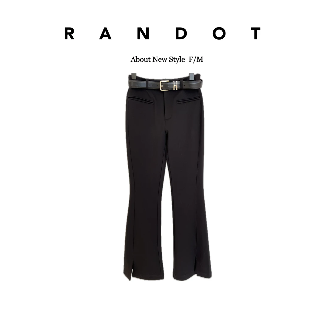 RΛNDOT「百搭微喇」绵羊毛裤脚开叉斜纹加绒加厚微喇裤配腰带56608