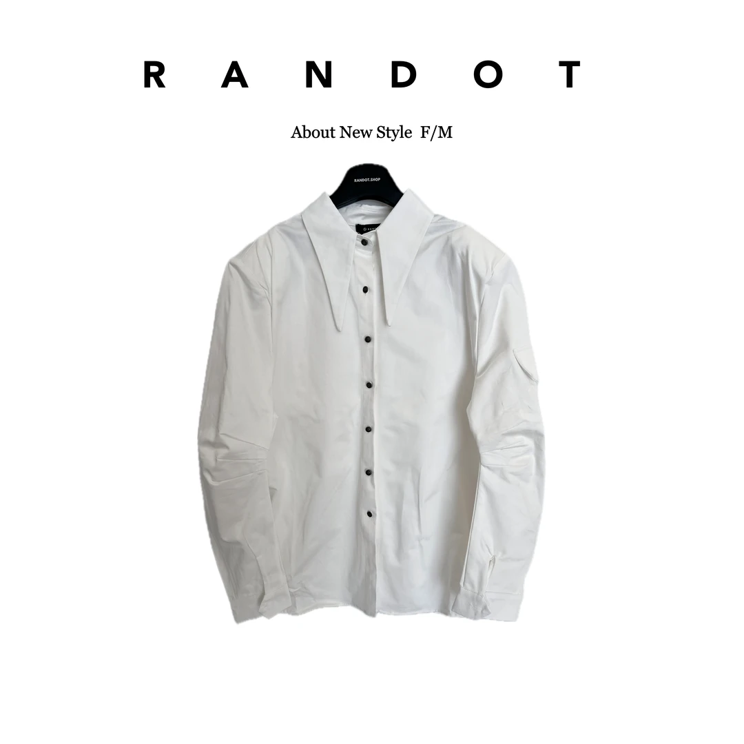 RANDOT/原创设计师款垫肩长翻领阔型大版弯刀袖衬衫上衣外套U5276