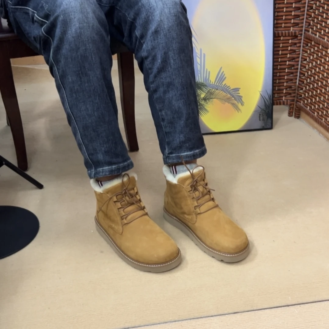 男士皮毛一体加厚冬季保暖舒适马丁靴真皮雪地靴休闲男鞋时尚男款