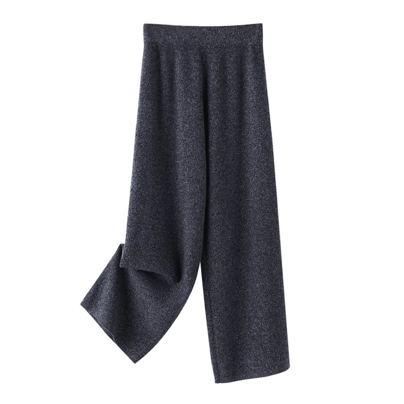 【轻奢-四平】双股意大利纯羊毛花纱阔腿裤女直筒针织裤冬23083001