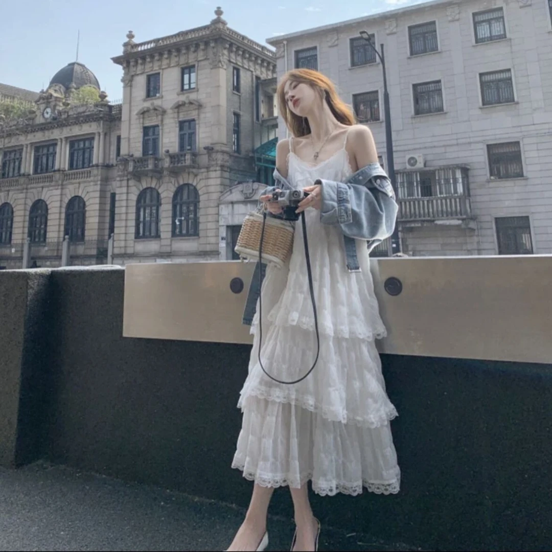 白色连衣裙女夏季2024新款海边度假沙滩裙纯欲无袖吊带裙