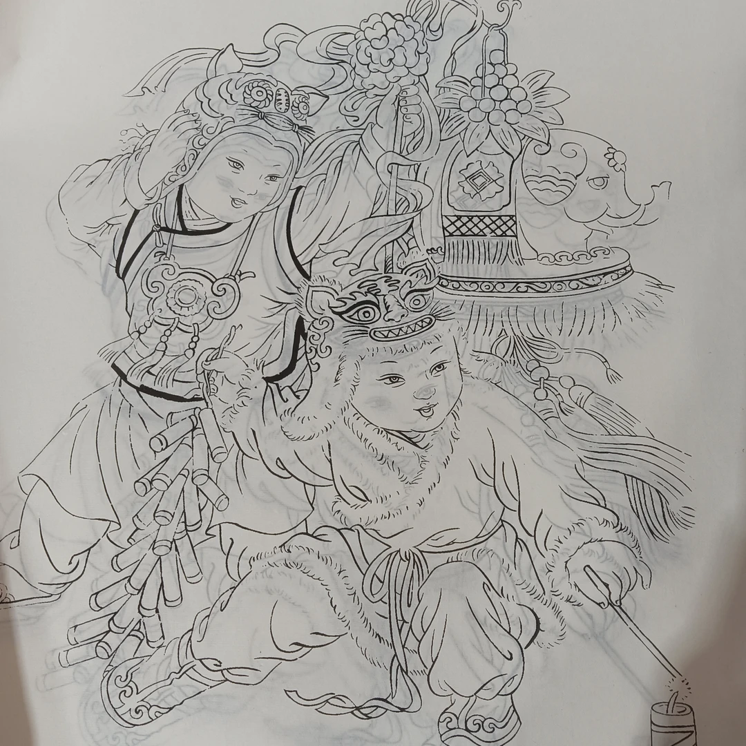 杨柳青手工彩绘年画线稿