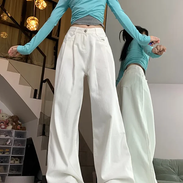 白色阔腿牛仔裤女夏季薄款高腰显瘦宽松直筒大码垂感百搭拖地裤子