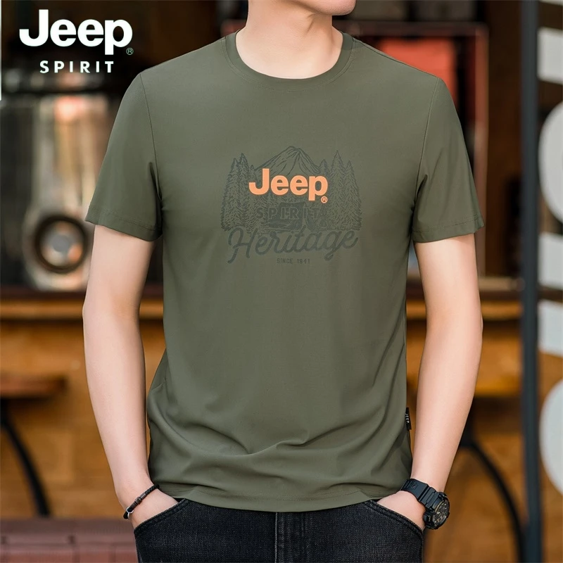 JEEPSPIRIT吉普短袖T恤男5281夏季休闲印花圆领纯色半袖青年上衣