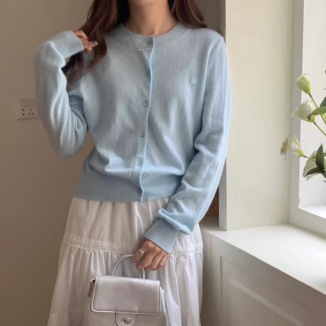 韩系时尚洋气宽松新款套头圆领温柔风百搭复古风针织衫女显瘦毛衣