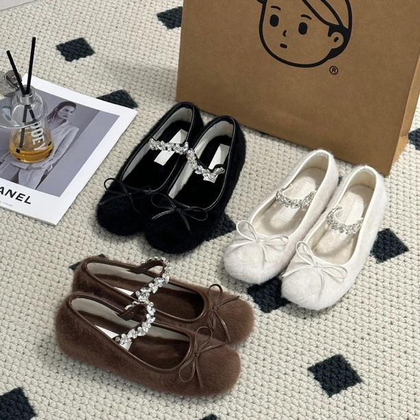 晚睡兰·内增高5cm法式水钻芭蕾鞋百搭软底加绒保暖秋温柔冬季韩版