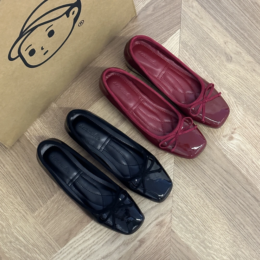 晚睡兰·5cm内增高复古气质蝴蝶结芭蕾舞鞋红色法式单鞋