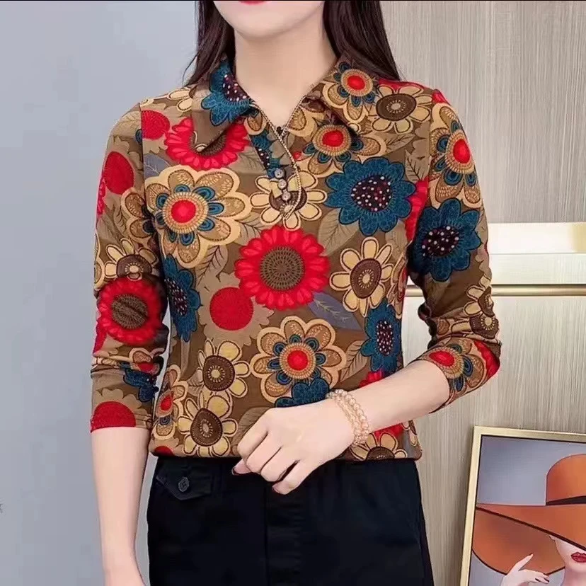 B923#时尚翻领印花打底衫（XL~4XL 90~140斤）