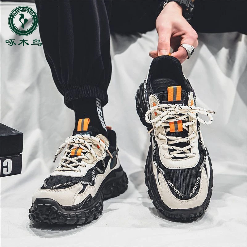 【啄木鸟】秋季男鞋新款透气网面运动鞋潮流百搭防滑厚底老爹鞋潮鞋