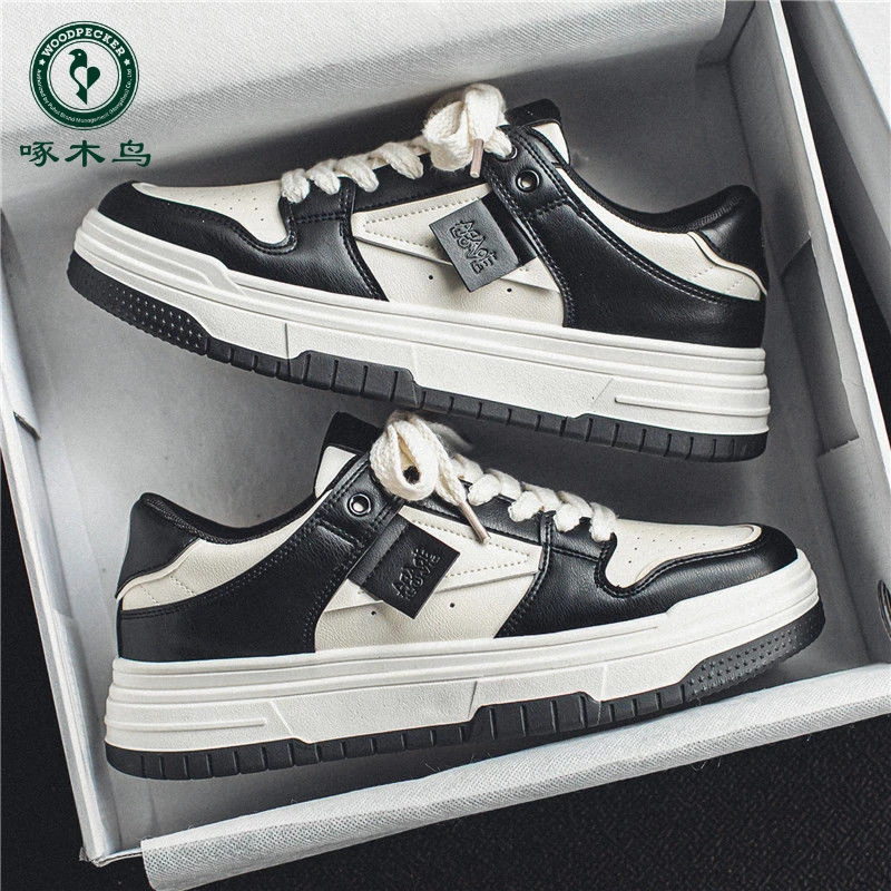 【啄木鸟】秋季板鞋男款休闲潮鞋潮牌黑白熊猫小众设计感滑板鞋超轻