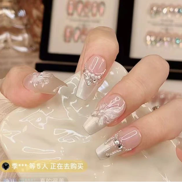 【暮蝶】纯手工穿戴甲穿戴式光疗甲冰透渐变流行纯欲四季流行