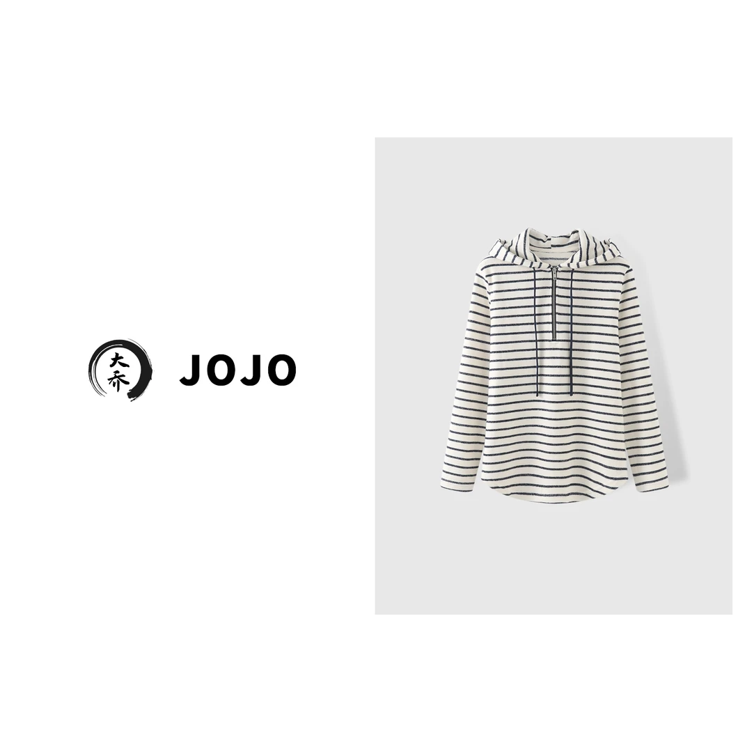 『大乔JoJo』【格调】连帽慵懒半拉链条纹百搭宽松卫衣