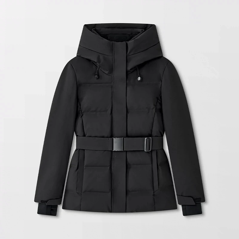 【夜幕初雪】冬季时尚女款防风连帽保暖修身腰带鹅绒服24145款