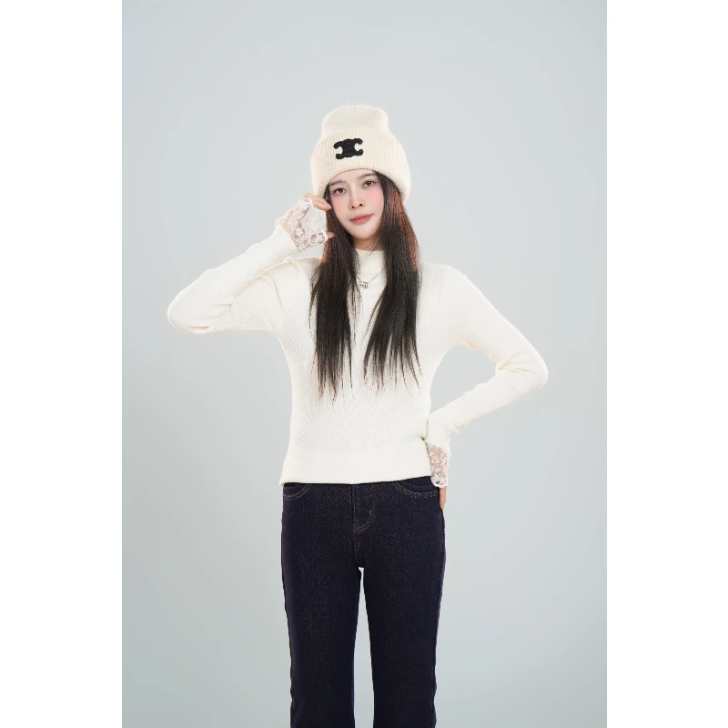 宿慕SUMU 女款蕾丝拼接针织衫 11-28 冬季新款打底衫C45066