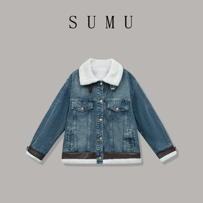 宿慕SUMU女士牛仔外套10-12秋季新款时尚加厚牛仔衣H02004
