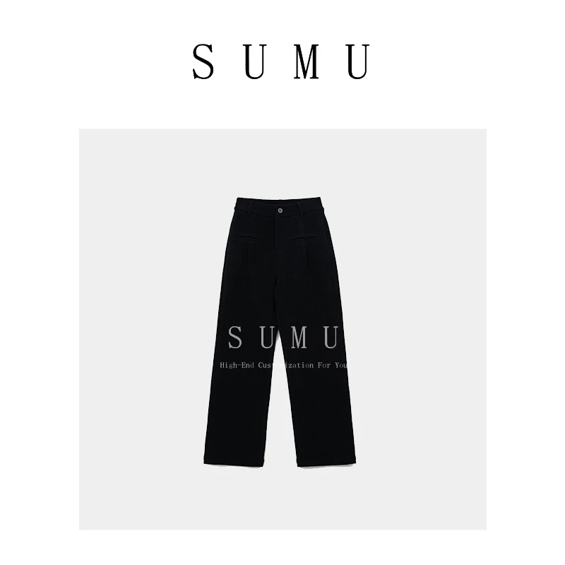 宿慕SUMU 纯色加绒窄版阔腿裤 11-6冬季新款时尚百搭裤788