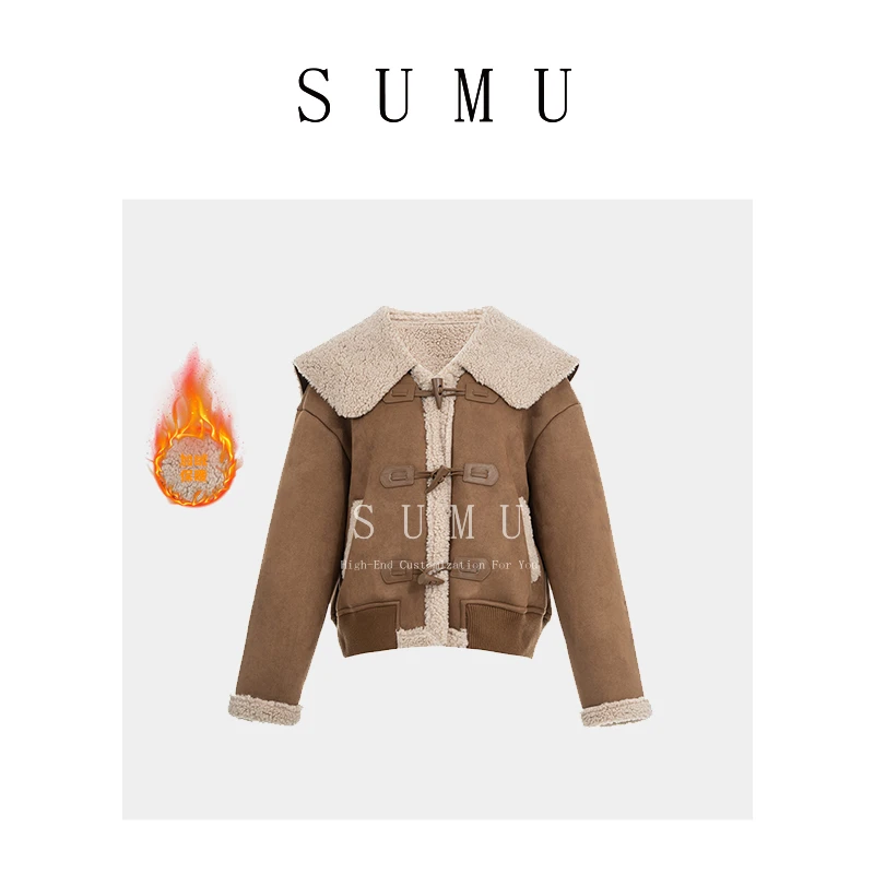 SUMU宿慕 10-26秋冬新款韩版潮流百搭轻奢翻领加绒外套D62-23