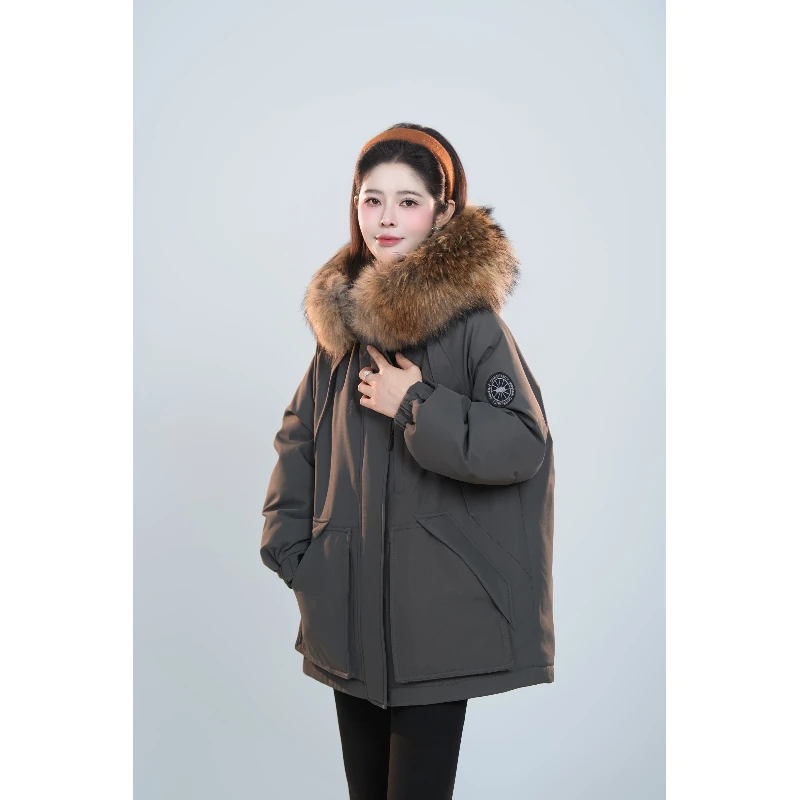 宿慕SUMU 女款毛领连帽羽绒派克服12-9冬款新款羽绒服A16073