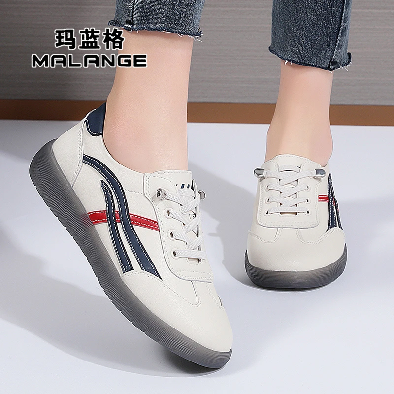 真皮软底小白鞋女2024春季新款百搭休闲一脚蹬牛筋底平底运动板鞋