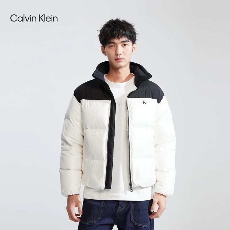 CK Jeans23秋冬新款男女情侣拼接鸭绒立领羽绒服J400371