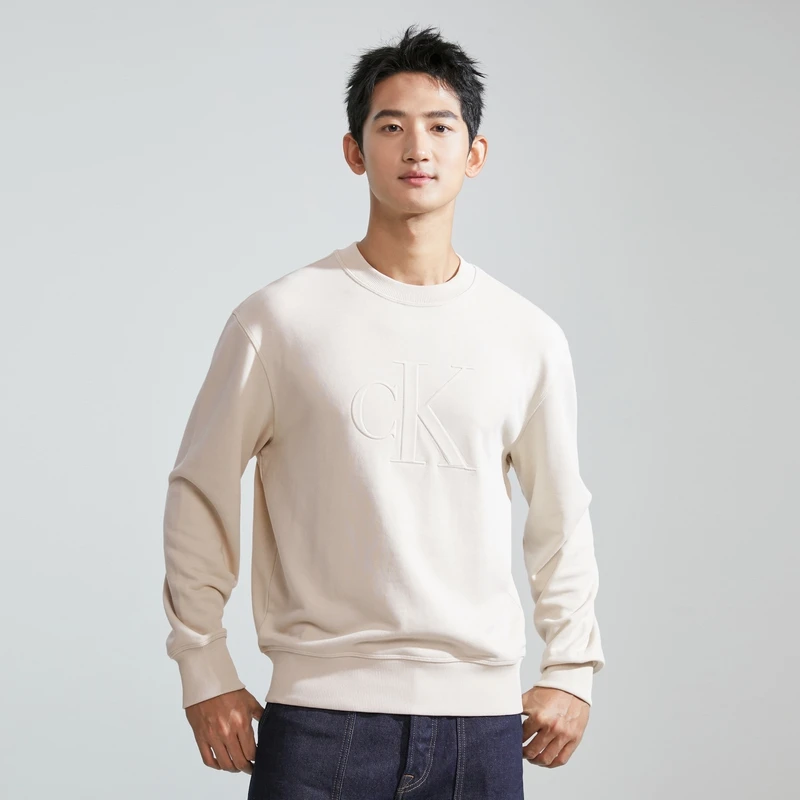 CK Jeans春秋新款男女简约浮雕字母休闲纯色圆领卫衣J324318