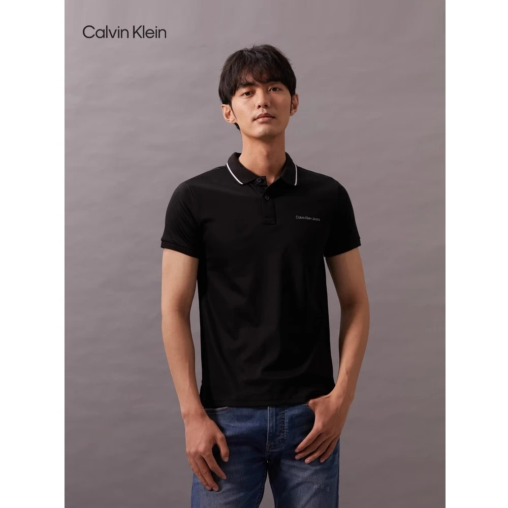 CK Jeans春夏男士镶边翻领简约LOGO印花短袖POLO衫J320563
