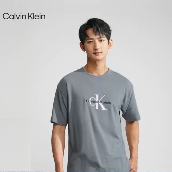 CK Jeans夏季男士经典重叠刺绣字母短袖T恤J322847