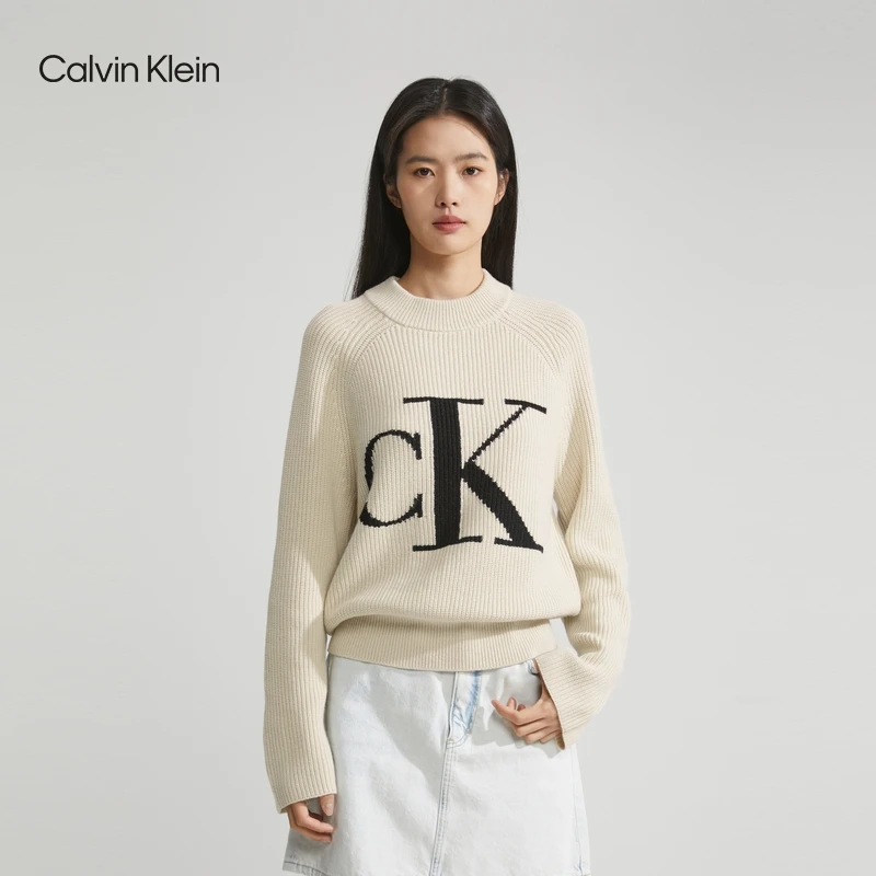 CK Jeans23秋冬新款女士醒目字母提花舒适混纺针织衫毛衣ZW02287
