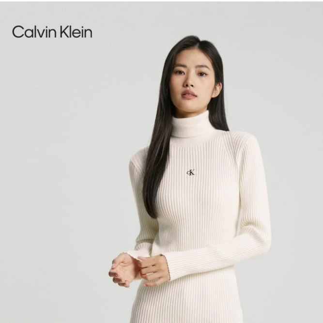 CK Jeans23秋冬新款女士简约刺绣字母高领针织衫毛衣J222849