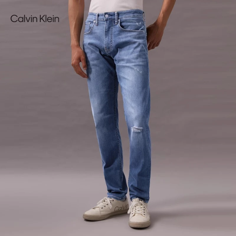 CK Jeans春夏男士时髦休闲楔形中腰破洞水洗弹力牛仔裤J320649